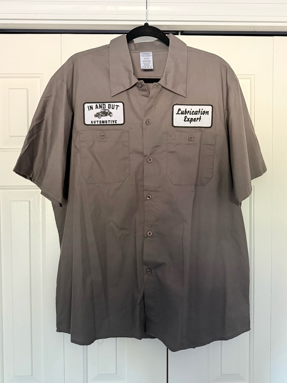 Spirit Halloween Men's Short-Sleeve Work Shirt - Taupe Lubrication Expert Patch
